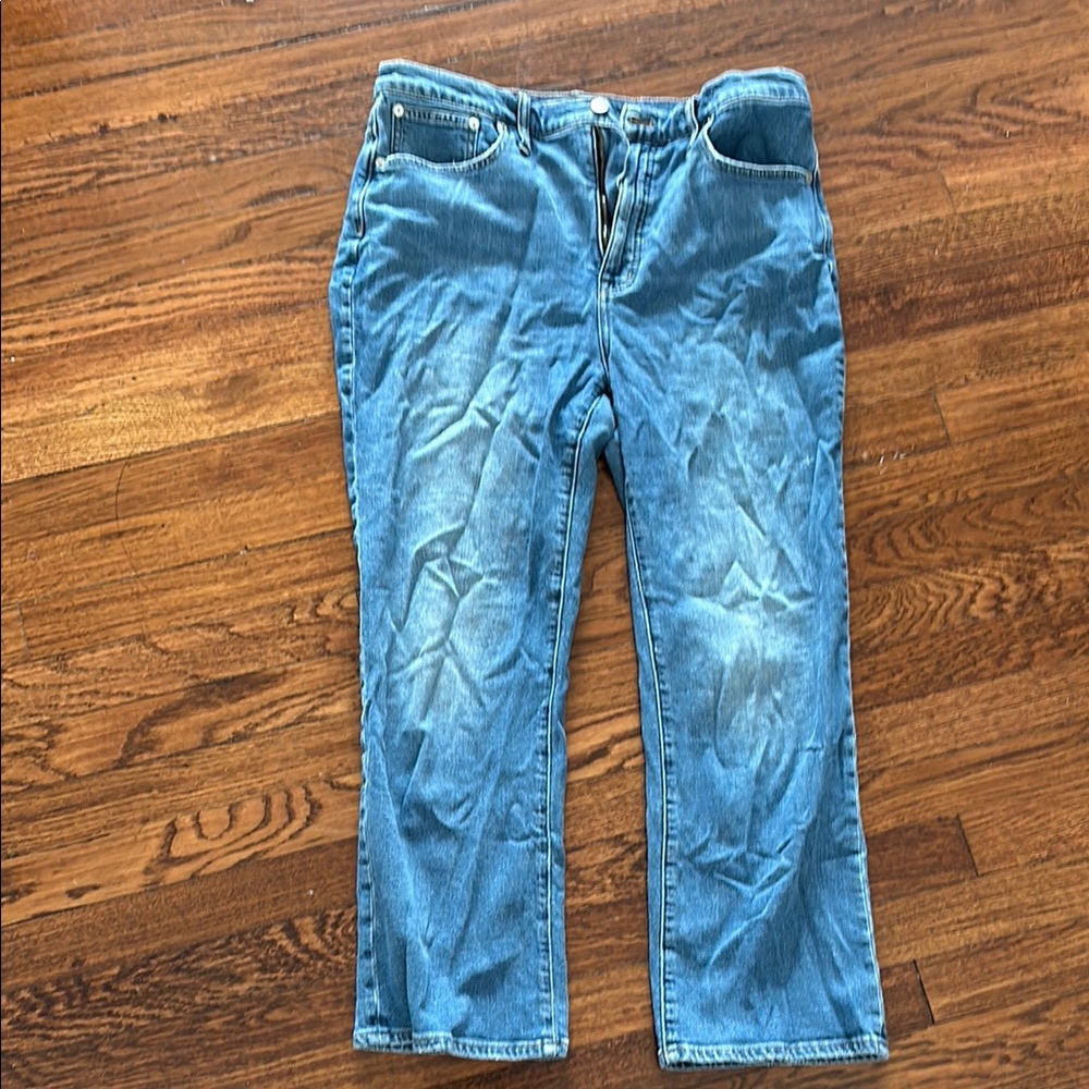 Madewell Blue Straight Jeans with a Worn-In Look